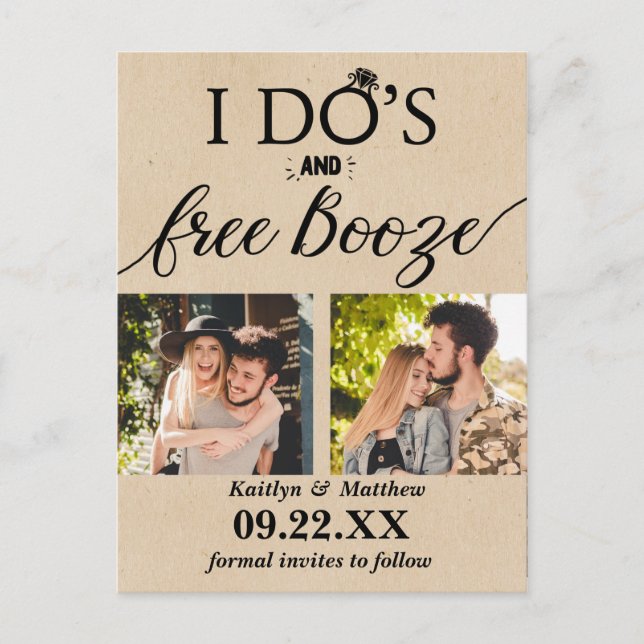 Carte Postale Faire-part Je fais des vœux & Boissons gratuites Mariage mode (Devant)