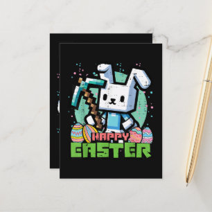 Carte Postale Faire-part Jeu de pixels de lapin de Pâques heureux 