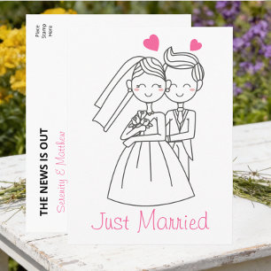 Carte Postale Faire-part Jeune Marié Jolie Mariée Dessin Animé Mariage