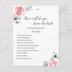 Carte Postale Faire-part Jeux de Baby Shower fleurs aquarelles roses