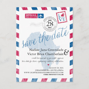 Carte Postale Faire-part Johannesburg Afrique du Sud Airmail Enregistrer la