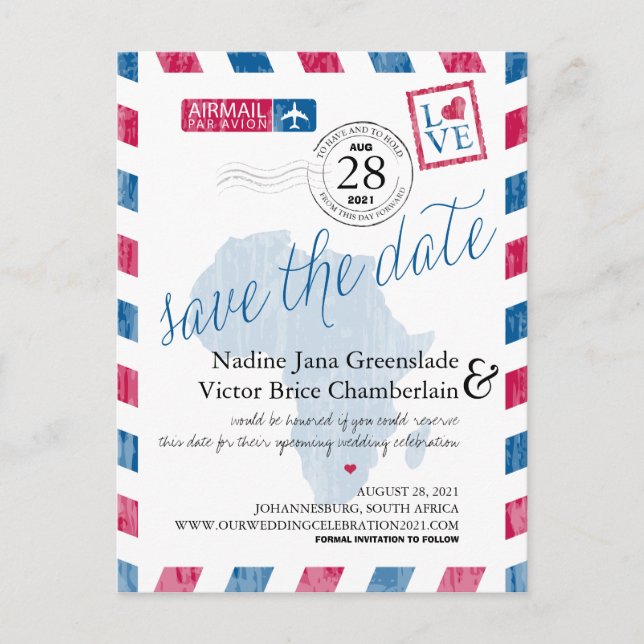 Carte Postale Faire-part Johannesburg Afrique du Sud Airmail Enregistrer la (Devant)