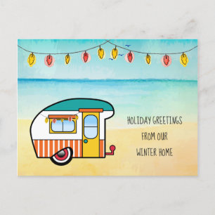 Carte Postale Faire-part Joli Camping-Car sur la Plage Résidence d'Hiver No