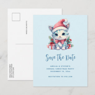 Carte Postale Faire-part Joli chaton en chapeau de Père Noël Noël