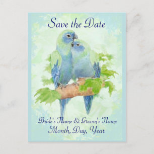 Carte Postale Faire-part Joli couple de mariés avec perroquet tropical câli