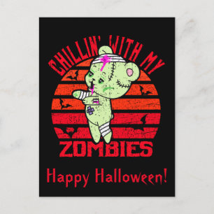 Carte Postale Faire-part Joli Halloween Chillin' avec mon ours en peluche z