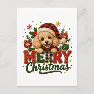 Carte Postale Faire-part Joli Poodle Joyeux Noël