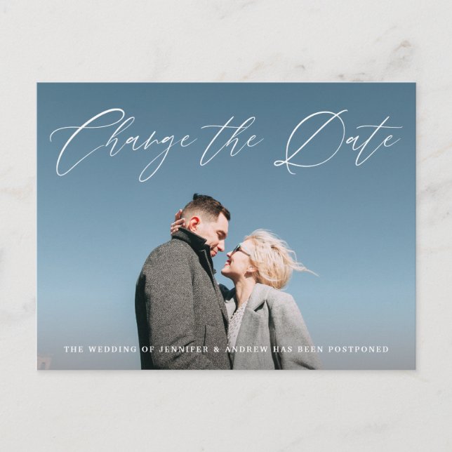 Carte Postale Faire-part Joli Script Photo Changer la Date (Devant)