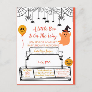 Carte Postale Faire-part Jolie Halloween Bébé Fantôme Shower Orange Little 