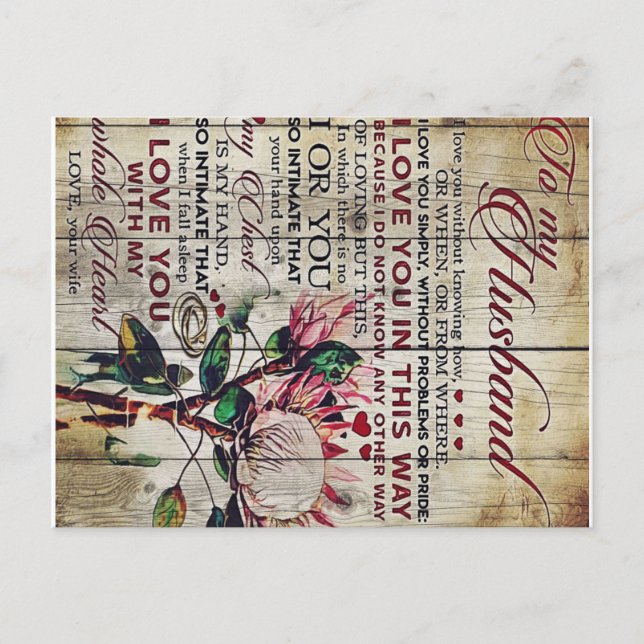 Carte Postale Faire-part Jolie Lettre Pour Mari | Cadeau Charmant | Fête De (Devant)