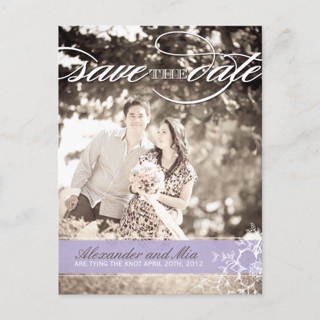 Carte Postale Faire-part Jolie Lilac Photo Enregistrer la date (Devant)