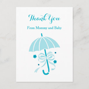 Carte Postale Faire-part Jolie parapluie aqua et Remerciement de Baby Showe