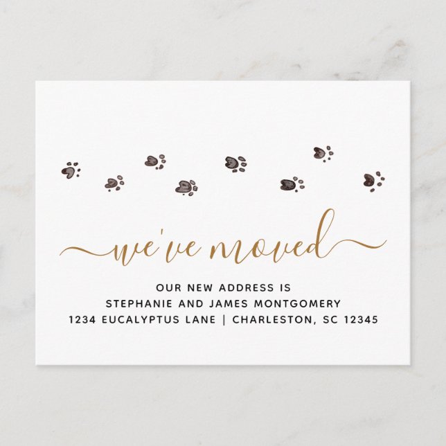 Carte Postale Faire-part Jolies empreintes de pattes en mouvement Noir Or D (Devant)