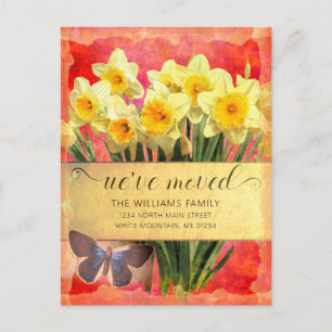 Carte Postale Faire-part Jonquilles Jaunes Papillon Floral Corail Mobile