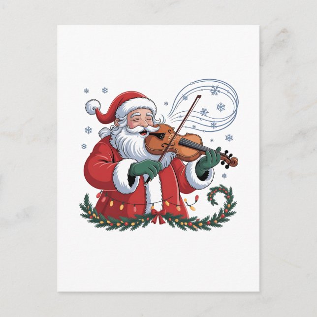 Carte Postale Faire-part Joueur de violon père Noël Violoniste Noël Musique (Devant)