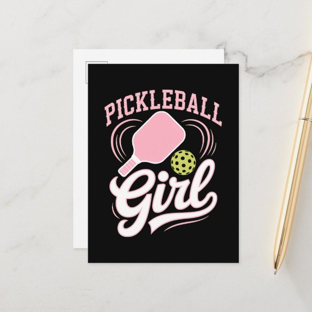 Carte Postale Faire-part Joueuse de pickleball fille (Devant/Arrière en situation)
