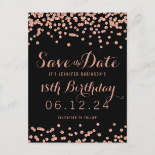 Carte Postale Faire-part Jour d'anniversaire Sauvez la date Rose Gold Parti