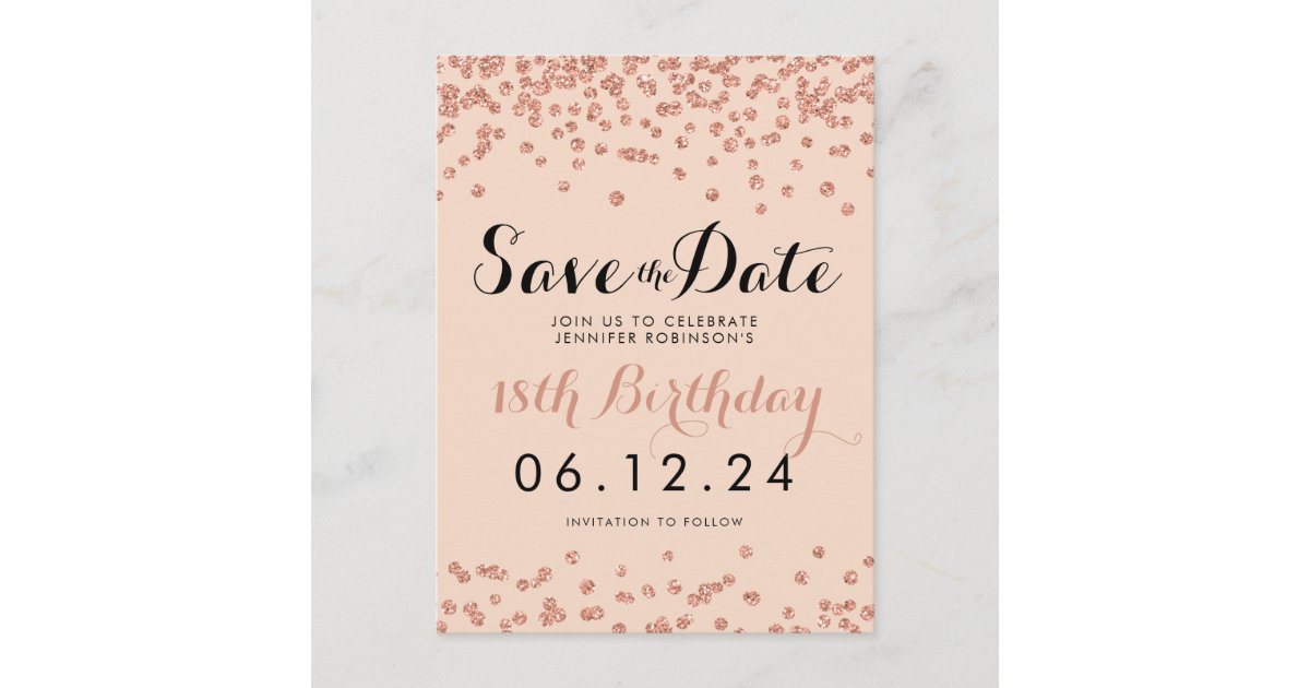 Carte Postale Faire Part Jour D Anniversaire Sauvez La Date Rose Gold Parti Zazzle Fr Carte Postale Faire Part Jour D Anniversaire Sauvez La Date Rose Gold Parti Zazzle Fr