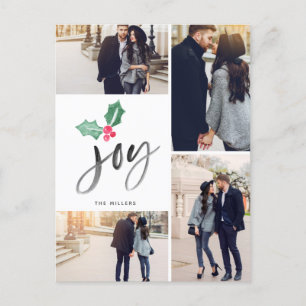 Carte Postale Faire-part Joy Brush Script Holiday Noël 4 photos