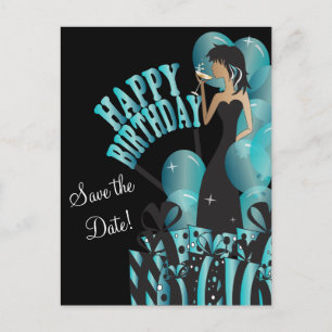 Carte Postale Faire-part Joyeuse Diva Girl  Nom DO-IT-YOURSELF  Turquoise