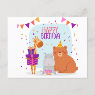 Carte Postale Faire-part Joyeux Anniversaire Animal Illustré