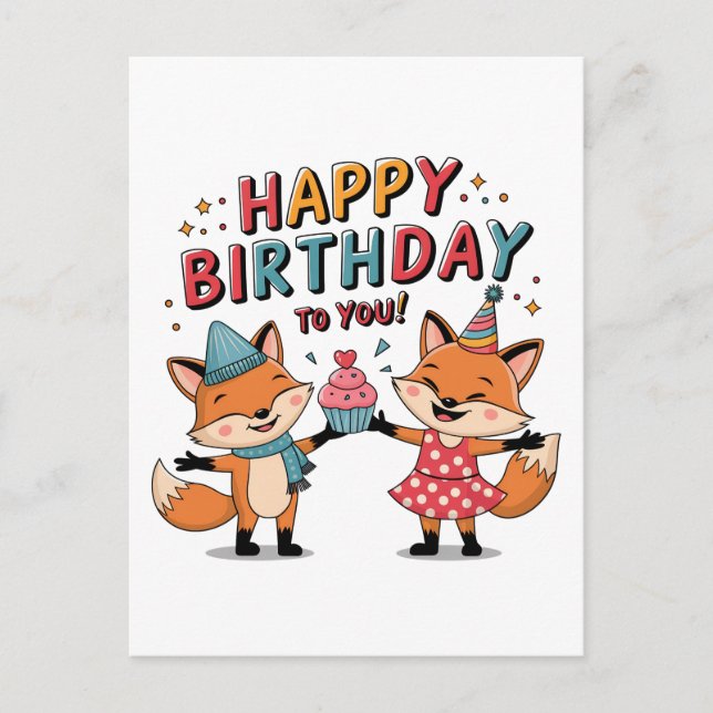 Carte Postale Faire-part Joyeux Anniversaire Renards (Devant)