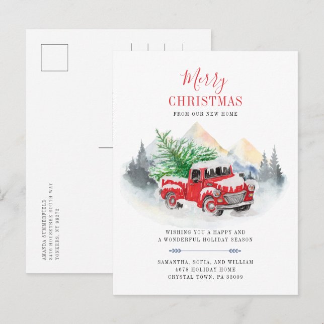 Carte Postale Faire-part Joyeux Noël Nouvelle adresse Holiday Moving (Devant / Derrière)