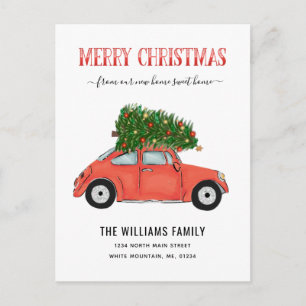 Carte Postale Faire-part Joyeux Noël Voiture Rouge Vintage qui Bouge dans l