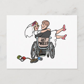 Carte Postale Faire-part Juste marié (fauteuil roulant de marié)