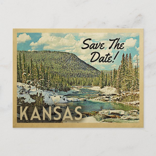 Carte Postale Faire-part Kansas Sauvez La Date Montagnes Rivière Neige (Devant)