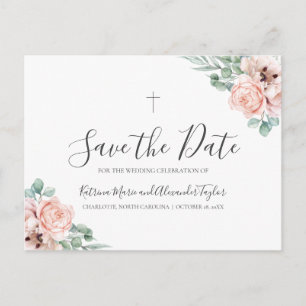 Carte Postale Faire-part Katrina Christian Cross Green Save Date