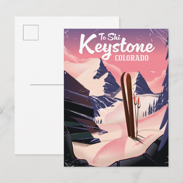 Carte Postale Faire-part Keystone pour skier (Devant / Derrière)