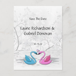 Carte Postale Faire-part Kissing Love Swans Sauvez La Date