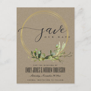CARTE POSTALE FAIRE-PART KRAFT LEAFY GREEN FOLIAGE EAU COULEUR SAUVER LA DA