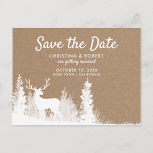 Carte Postale Faire-part Kraft Paper Deer Christmas Enregistrer la date