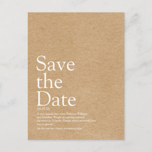 Carte Postale Faire-part Kraft rustique minimaliste Sauvegardez la définiti