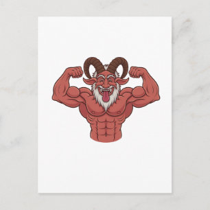 Carte Postale Faire-part Krampus Noël méchant qui fait des flexions de musc