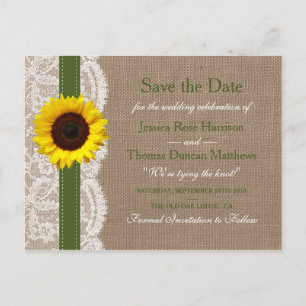 Carte Postale Faire-part La Collection de Mariage Tournesol Rustique - Vert