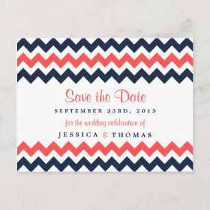 Carte Postale Faire-part La collection de mariages Modern Chevron Navy et C