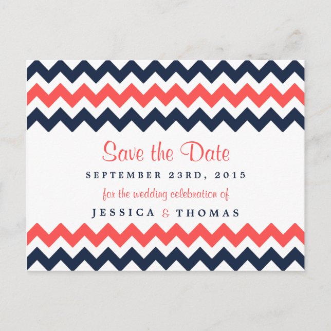 Carte Postale Faire-part La collection de mariages Modern Chevron Navy et C (Devant)