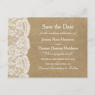 Carte Postale Faire-part La Collection Mariage Kraft & Lace Enregistrer La 