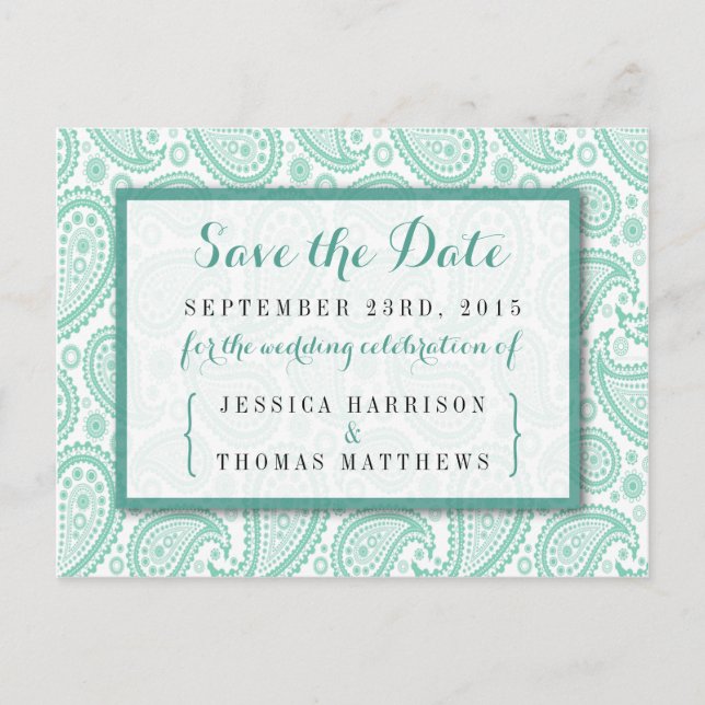 Carte Postale Faire-part La collection Mariage moderne Paisley - Vert (Devant)