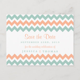 Carte Postale Faire-part La collection moderne de Mariages Chevron Peach &