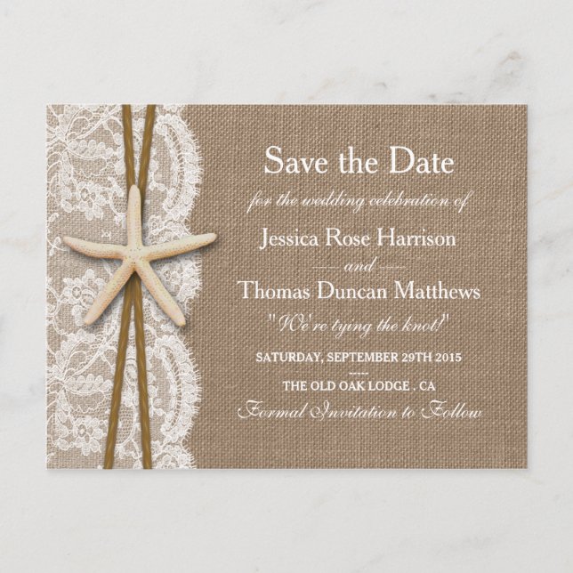 Carte Postale Faire-part La Collection Rustique Starfish Enregistrer La Dat (Devant)