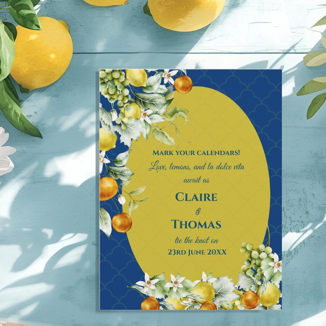 Carte Postale Faire-part La Dolce Vita Blue Lemon Mediterranean Wedding (La Dolce Vita Blue Lemon Mediterranean Wedding Announcement Postcard)