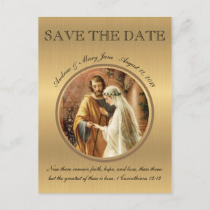 Carte Postale Faire-part LA Mariage catholique Mary Joseph SAVE LA DATE