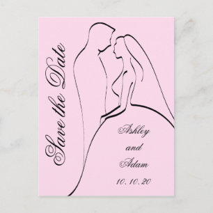 Carte Postale Faire-part La mariée noire rose et la chambre sauvez les date