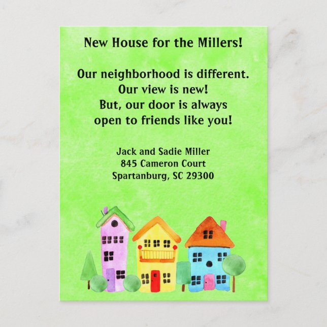 Carte Postale Faire-part La plus mignonne maison du quartier Nouvelle adres (Devant)