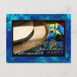 Carte Postale Faire-part La retraite tropicale avec les paumes bleues font