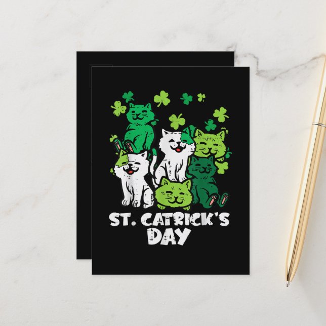 Carte Postale Faire-part la Saint-Patrick Catricks jour Chats Saint Pattys (Devant/Arrière en situation)